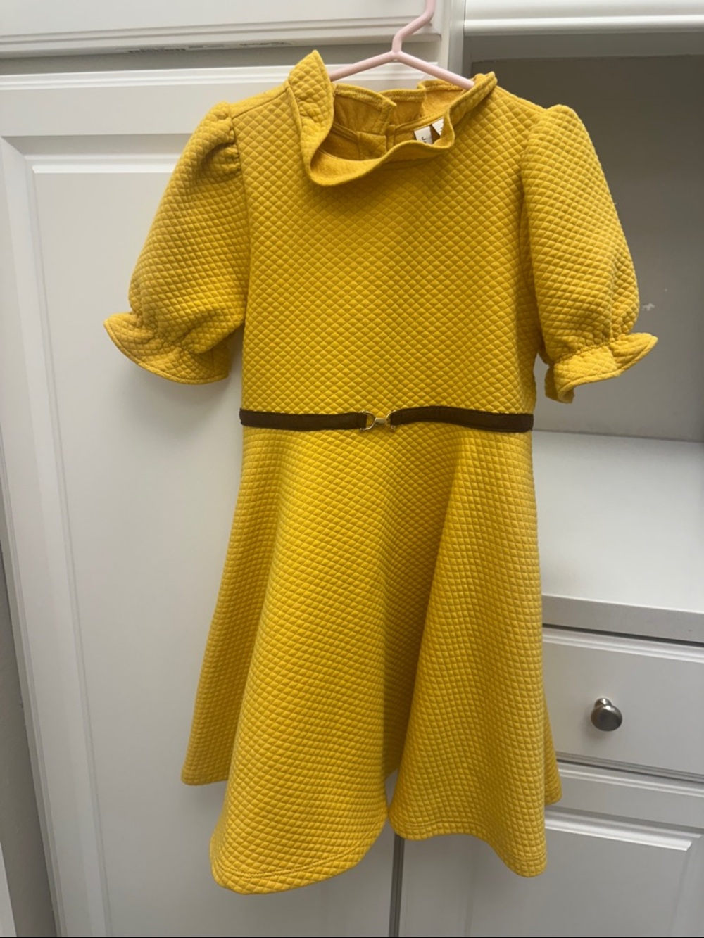 Janie and Jack Yellow (mustard) Textured Fit-and-Flare Dress with Belt size 6